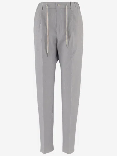 Tagliatore Stretch Cotton Blend Striped Pants In Gray