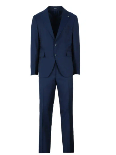 Tagliatore Stretch Cotton Tailored Suit In Blue