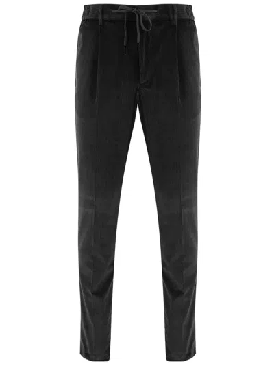 Tagliatore Stretch Cotton Velvet Pants With Ribbed Texture In Black