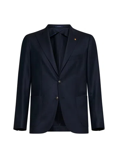 Tagliatore Stretch Virgin Wool And Cashmere Blazer In Blue