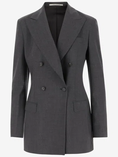 Tagliatore Stretch Wool Double-breasted Jacket In Grey