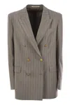 Tagliatore Women Stretch Wool Double-breasted Pinstripe Blazer