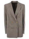 Tagliatore Women Stretch Wool Double-breasted Pinstripe Blazer