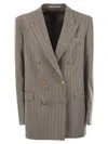 Tagliatore Women Stretch Wool Double-breasted Pinstripe Blazer In Grey