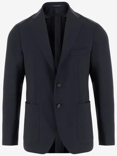 Tagliatore Stretch Wool Single-breasted Jacket In Montecarlo Navy