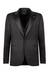 Tagliatore Stretch Wool Three-pieces Suit In Black