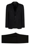 Tagliatore Stretch Wool Three-pieces Suit In Black