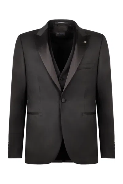 Tagliatore Stretch Wool Three-pieces Suit In Black