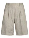 Tagliatore Striped Beige Linen Bermuda Shorts In Beige