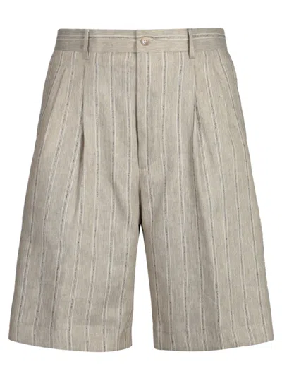 Tagliatore Striped Beige Linen Bermuda Shorts