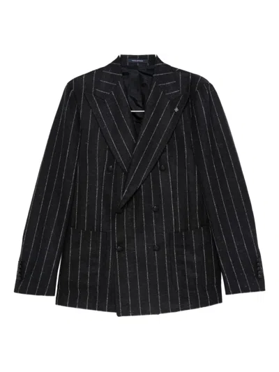 Tagliatore Striped Double-breasted Blazer In Black