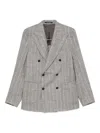 Tagliatore Textured Double-breasted Wool Blend Blazer In Gray