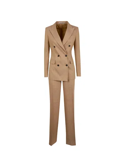 Tagliatore Striped Double-breasted Suit In Brown