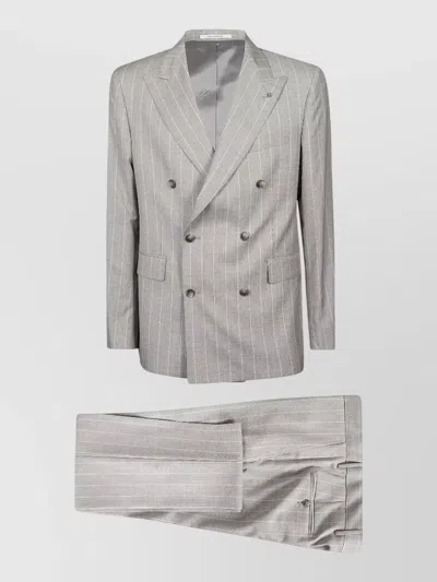 Tagliatore Striped Double Breasted Suit Notch Lapel In Gray