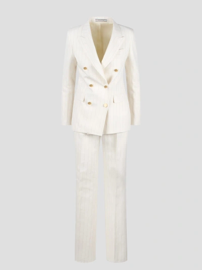 Tagliatore Striped Double-breasted Suit In White