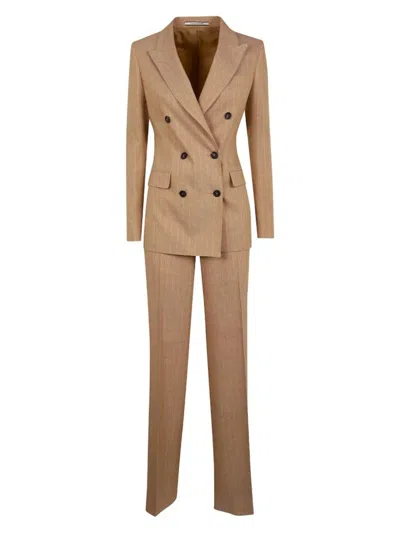 Tagliatore Striped Double-breasted Suit In Brown