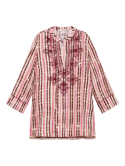 Tagliatore Striped Embroidered Linen Jacket In Pink