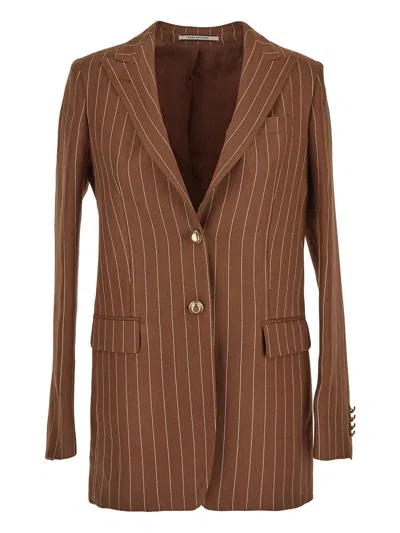 Tagliatore Striped Jacket In Brown