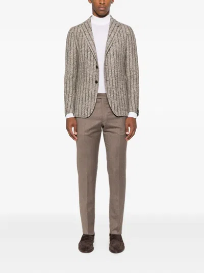 Tagliatore Striped-pattern Single-breasted Blazer In Brown