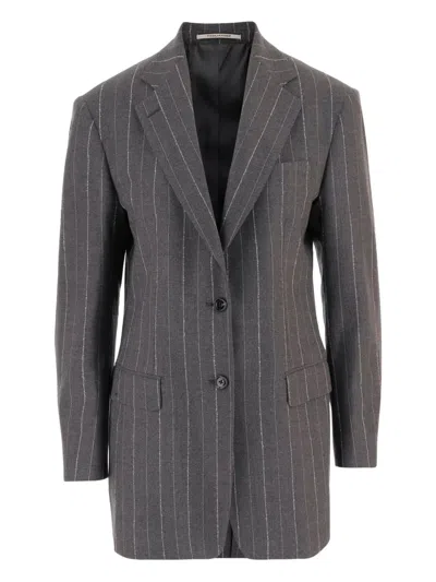 Tagliatore Striped Single-breasted Blazer In Gray