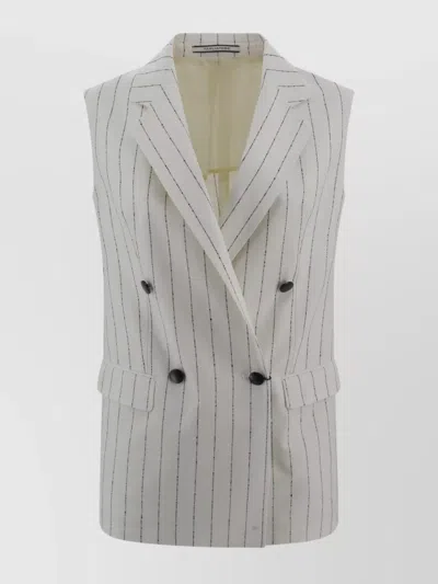 Tagliatore Striped Sleeveless Blazer Button Detailing In White