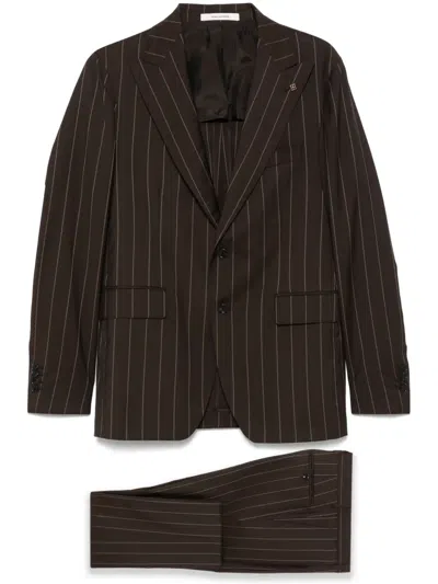 Tagliatore Striped Suit In Brown