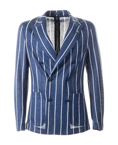 Tagliatore Striped Suit Jacket In Blue