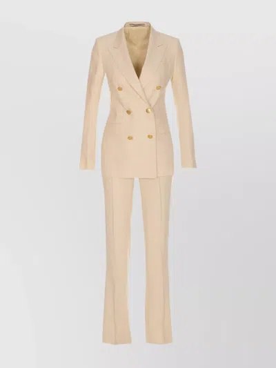 Tagliatore Striped Suit With Notched Lapels And Reinforced Shoulders In Beige
