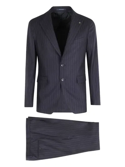 Tagliatore Pinstripe Wool Suit With Spear Lapel In Multi