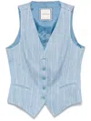 Tagliatore Striped Linen Cotton Blend Vest In Blue