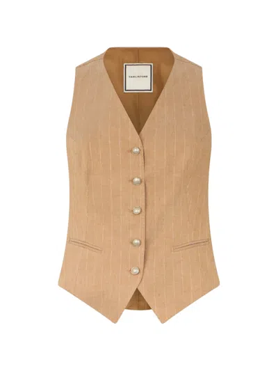 Tagliatore Striped V-neck Vest In Brown