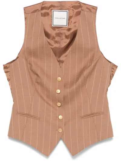 Tagliatore Striped Waistcoat In Brown