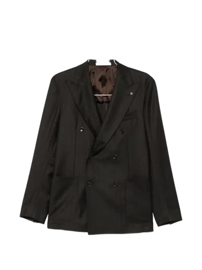 Tagliatore Stripe-pattern Double-breasted Suit In Black