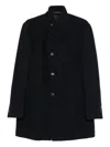 Tagliatore Structured Blue Coat With High Collar In Black