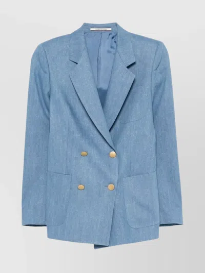 Tagliatore Structured Double-breasted Blazer Flap Pockets In Blue