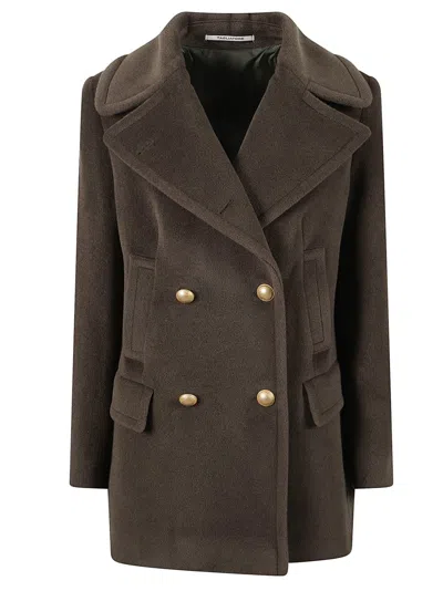TAGLIATORE STRUCTURED DOUBLE-BREASTED COAT WITH GOLD-TONE ACCENTS