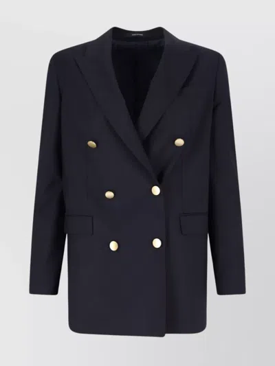 Tagliatore Structured Double-breasted Jacket Gold Buttons In Blue