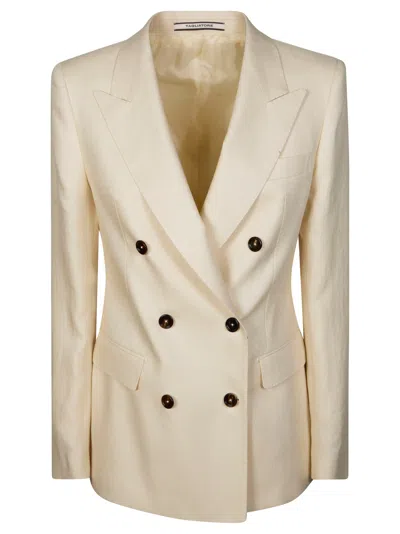 Tagliatore Structured Double Breasted Linen Blazer In Neutral