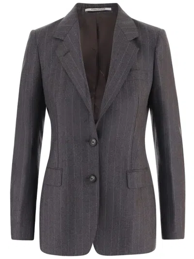 Tagliatore Structured Wool Jacket With Subtle Striped Pattern In Gray