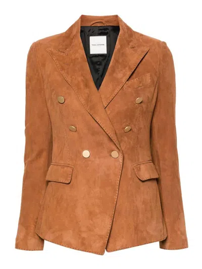 Tagliatore Suede Double-breasted Jacket In Brown