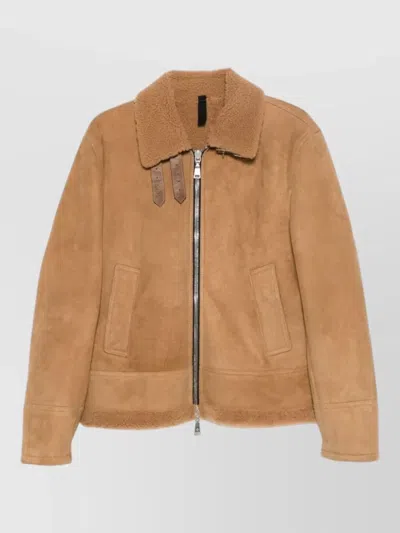 Tagliatore Suede Jacket With Fur Lining And Adjustable Belt For Men In Brown