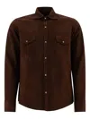 Tagliatore Wayne Long-sleeved Suede Overshirts In Brown