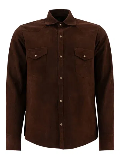 TAGLIATORE SUEDE LEATHER FLAP-POCKET SHIRT