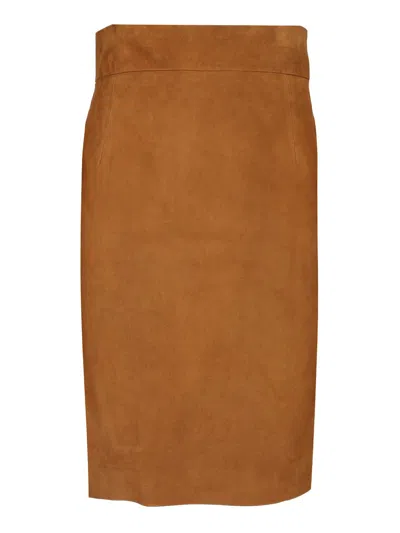 TAGLIATORE SUEDE MIDI SKIRT SKIRTS BROWN