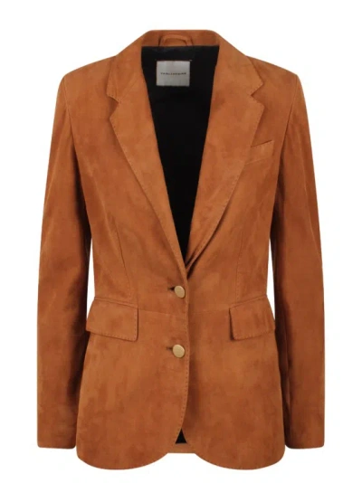 Tagliatore Suede Single-breasted Blazer In Camel