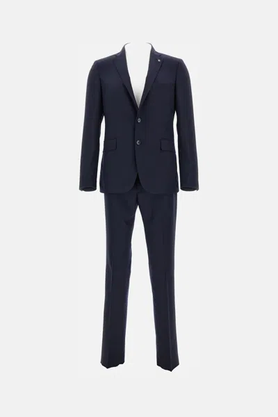 Tagliatore Brooch-detail Suit In Blue