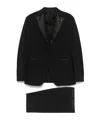 Tagliatore Blue Tailored Suit With Satin Lapel And Shoulders In Black