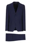 Tagliatore Blue Single-breasted Suit With Notched Revers And Brooch Detail On The Front In Blue