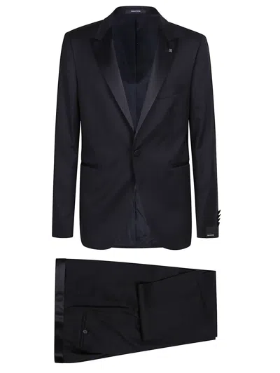 Tagliatore Black Virgin Wool Satin Accent Two-piece Suit