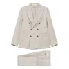 Tagliatore Long Sleeve Blazer And Belt Loop Pants Set In Neutral